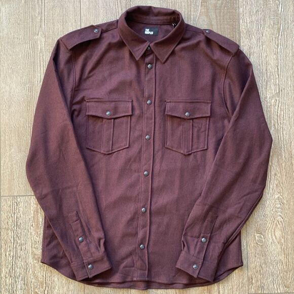 The Kooples Other - The Kooples Men’s Burgundy Wool Blend Slim Fit Button Down Shirt Classic Collar